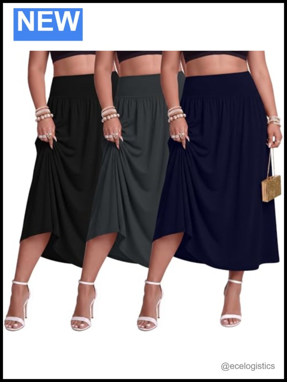 Plus Size A-Line Maxi Skirt 3 Pack with Pockets